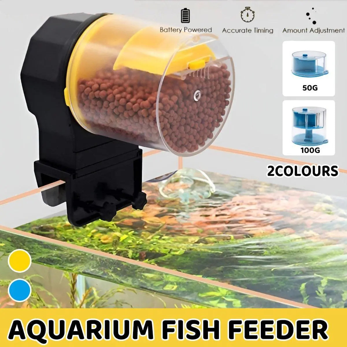 Intelligent Automatic Fish Feeder for Aquarium Large Capacity Timing Feeder - Yellow Wholesale Hub