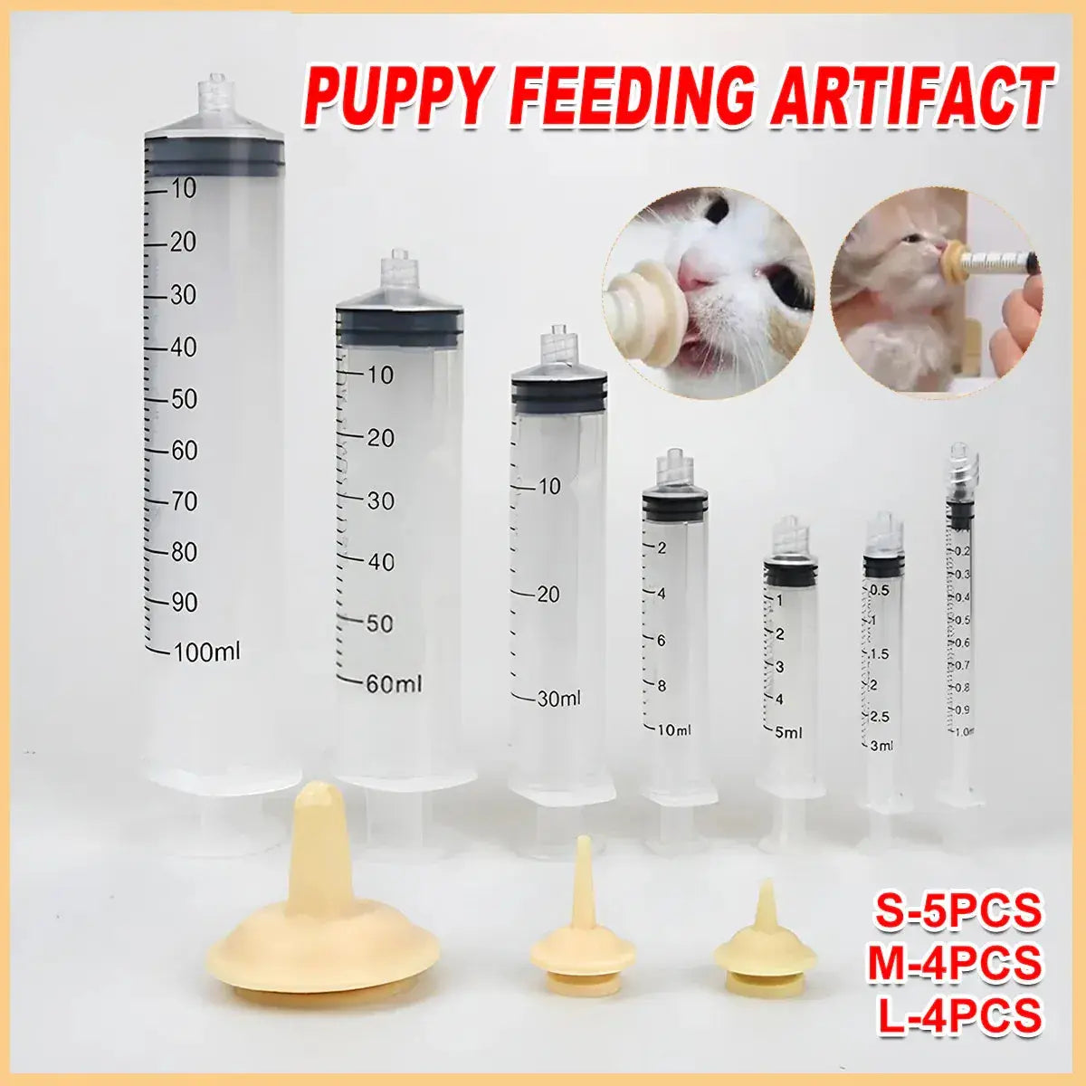 Kitten Puppy Pet Feeding Syringe Feeder Cat Dog Nursing Bottle with Pacifier - L-4PCS Wholesale Hub
