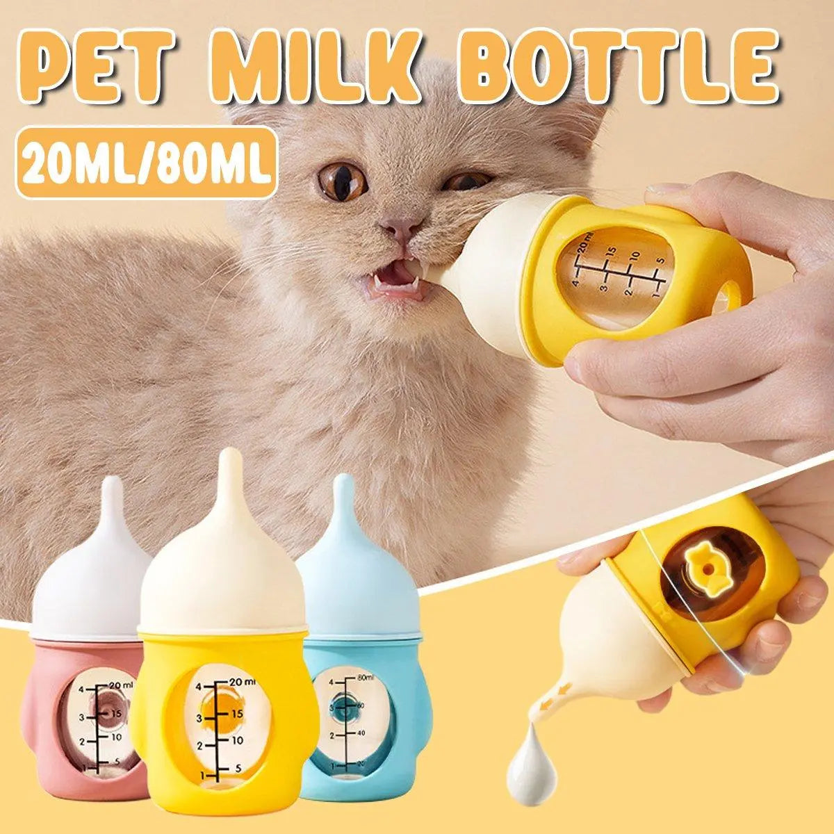 Silicone Pet Milk Feeding Bottle with Scale for Small Puppies and Kittens 20ml 80ml - 80ml-Pink Wholesale Hub