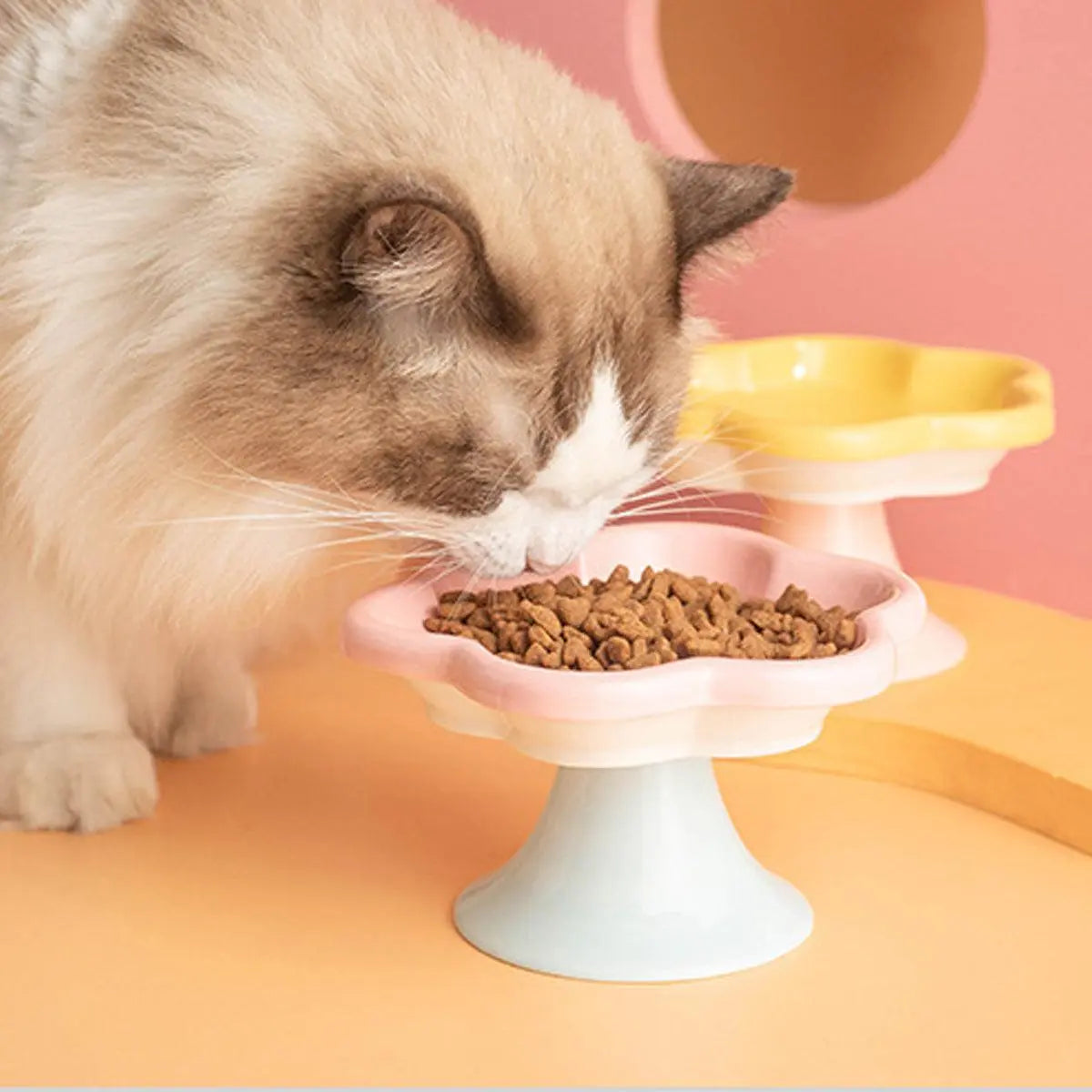 Flower Ceramic Cat Bowl Pet Food Bowl Snack Tray for Cats and Small Pets Feeding - Blue Wholesale Hub