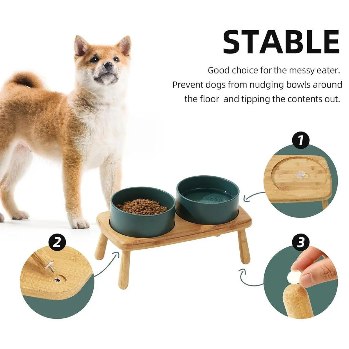 Ceramic Elevated Dog Bowl Anti-Slip Double Bowl for Small Medium Large Dogs - Grey Wholesale Hub