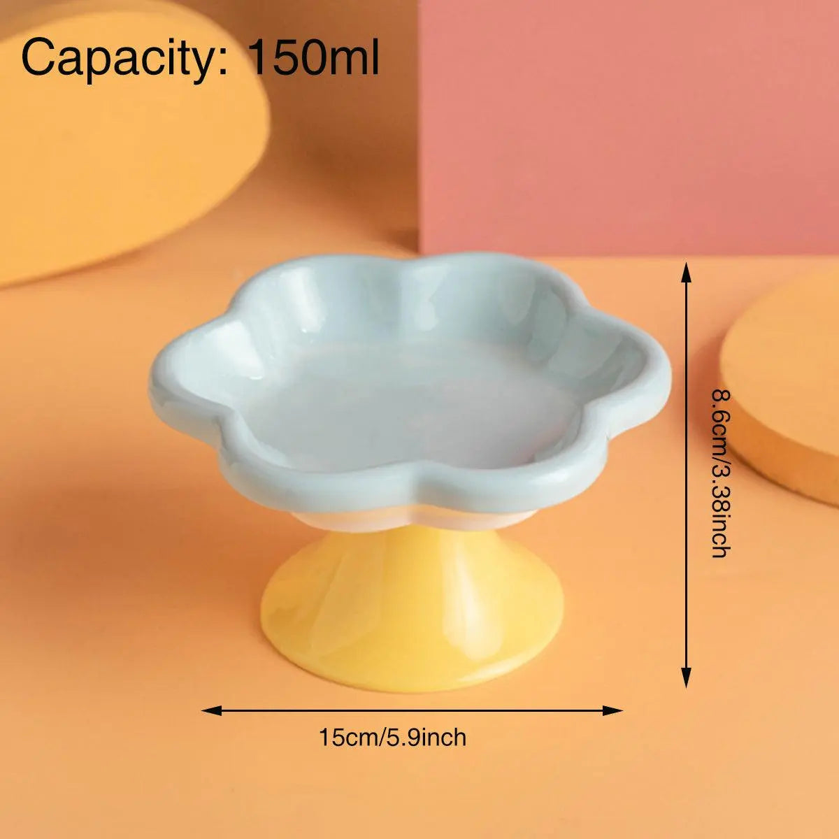 Flower Ceramic Cat Bowl Pet Food Bowl Snack Tray for Cats and Small Pets Feeding - Yellow Wholesale Hub