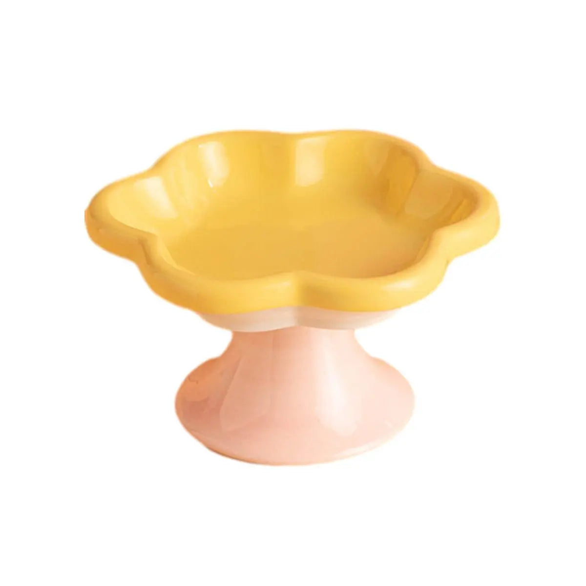 Flower Ceramic Cat Bowl Pet Food Bowl Snack Tray for Cats and Small Pets Feeding - Yellow Wholesale Hub
