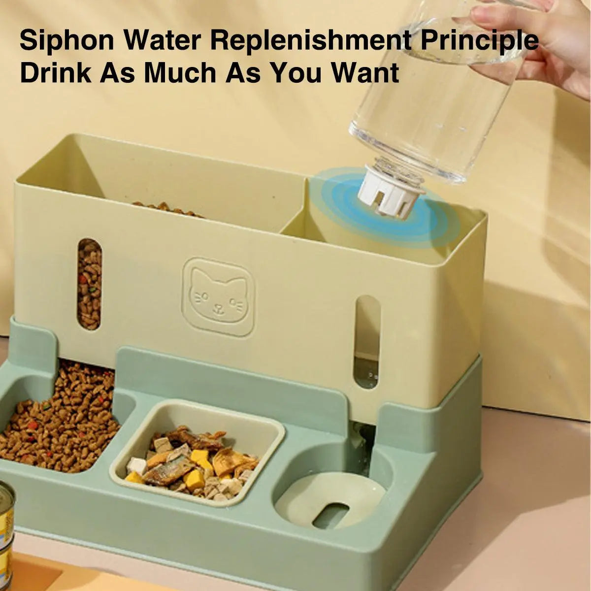 All in One Pet Feeding Bowl Cat Dog Water and Food Feeder Automatic Dispenser - Green Wholesale Hub