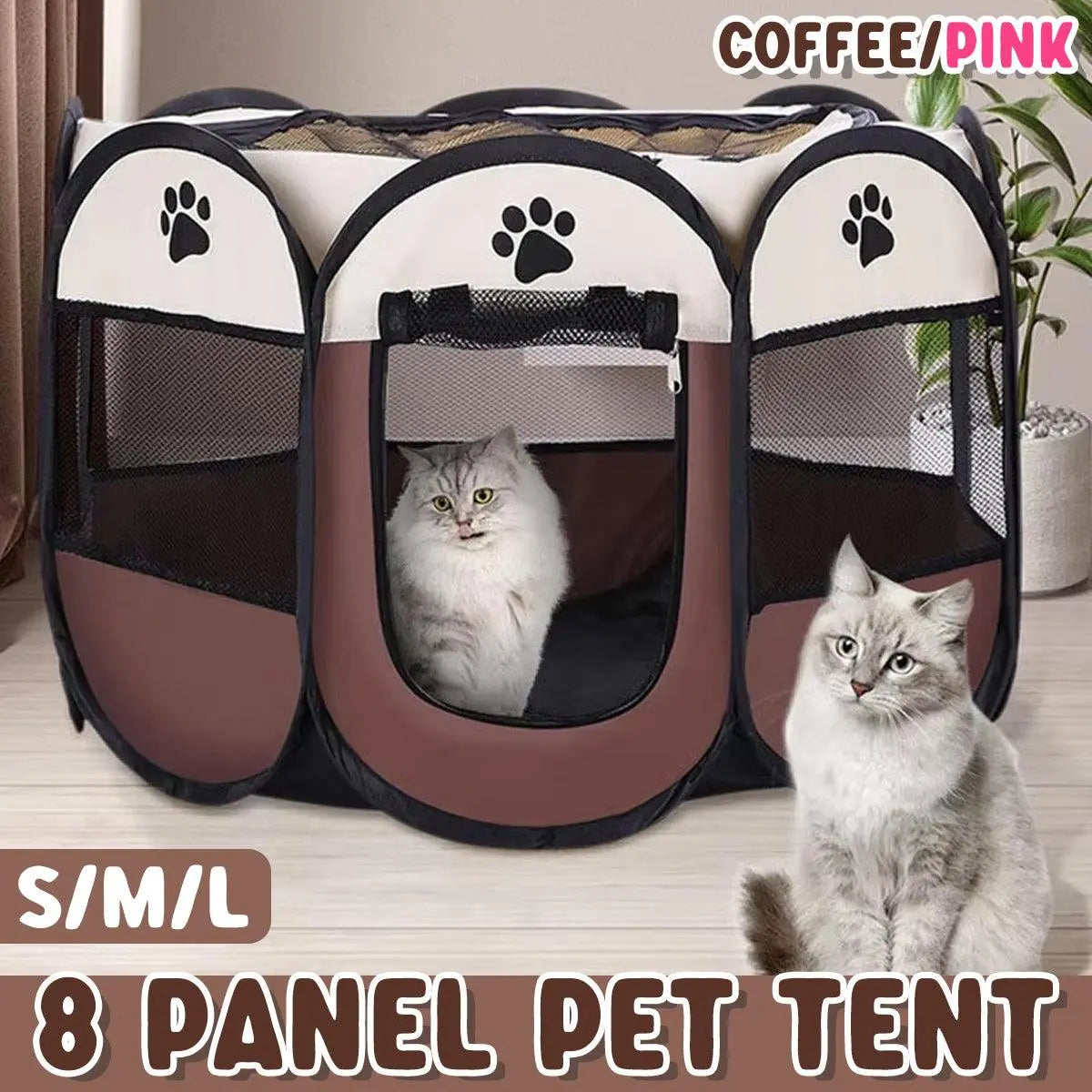 Pet Fence Indoor Cat Dog Tent Octagonal Fence Portable Foldable Cage Kennel - L-Coffee Wholesale Hub