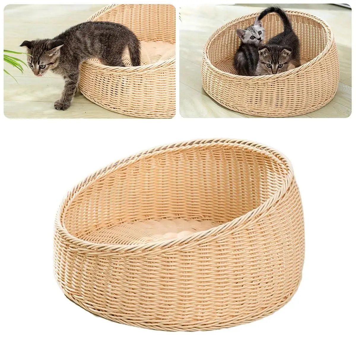 Rattan Cat Nest Four Seasons Open Cat House Summer Bed for Cats Pet Supplies - Coffee Wholesale Hub