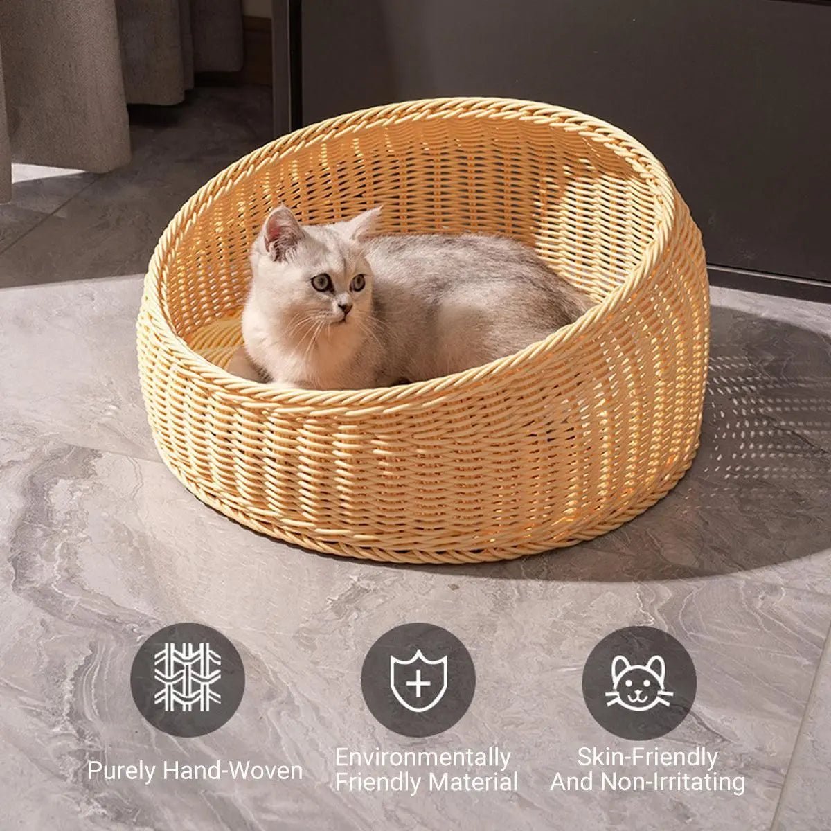 Rattan Cat Nest Four Seasons Open Cat House Summer Bed for Cats Pet Supplies - Green Wholesale Hub
