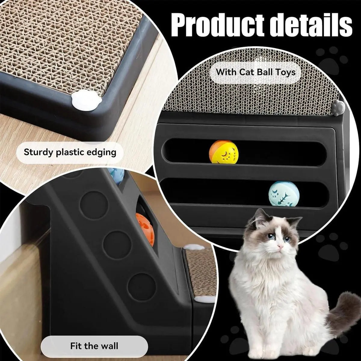 L-shaped Cat Scratching Board Vertical Claw Toy Cat Scratcher for Pet Playtime - Black Wholesale Hub