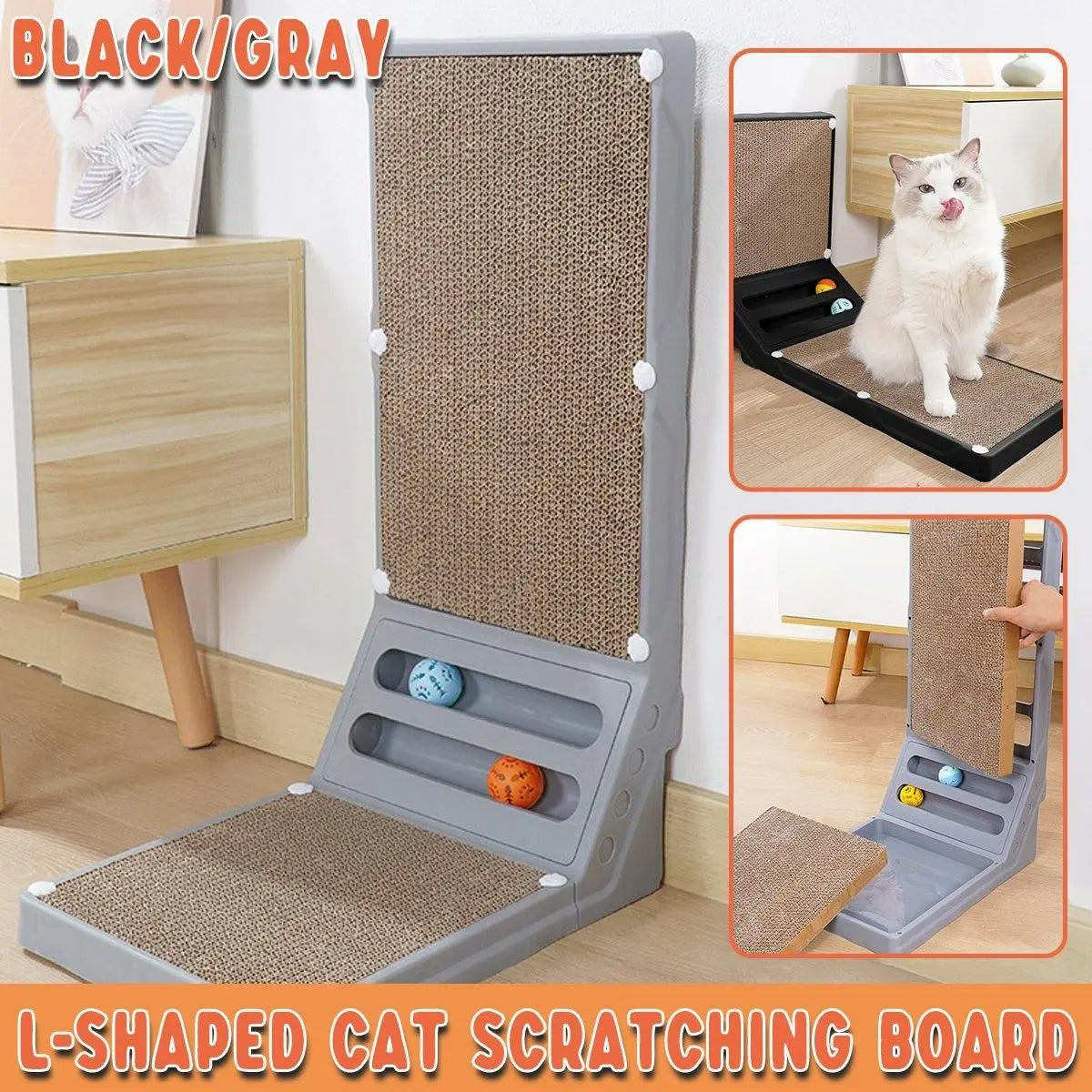 L-shaped Cat Scratching Board Vertical Claw Toy Cat Scratcher for Pet Playtime - Grey Wholesale Hub