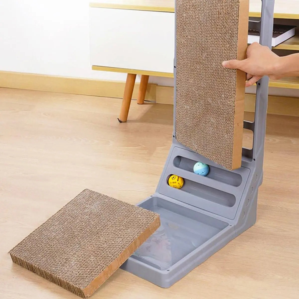 L-shaped Cat Scratching Board Vertical Claw Toy Cat Scratcher for Pet Playtime - Grey Wholesale Hub