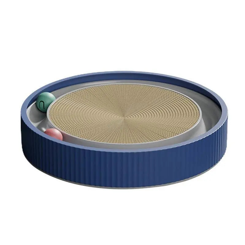 Cat Scratcher Lounge Bed Toy 40cm Round Foldable Cardboard Pad with Ball Track - Blue Wholesale Hub