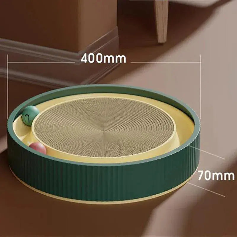 Cat Scratcher Lounge Bed Toy 40cm Round Foldable Cardboard Pad with Ball Track - Blue Wholesale Hub