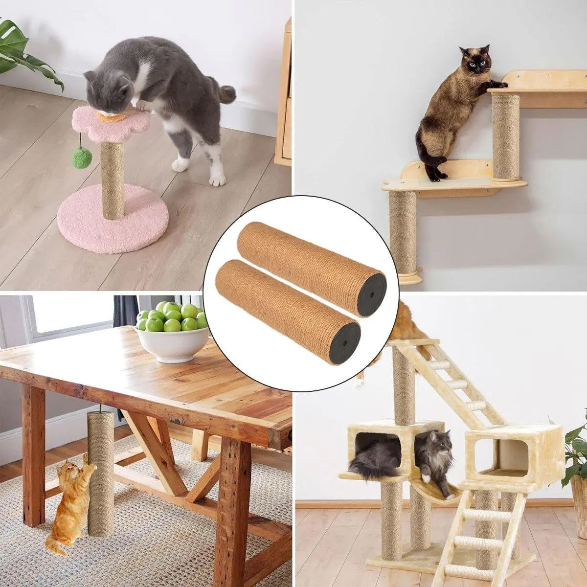 2pcs Sisal Cat Scratching Post Climbing Frame Replacement Pole for Cats Activity - 20cm Wholesale Hub