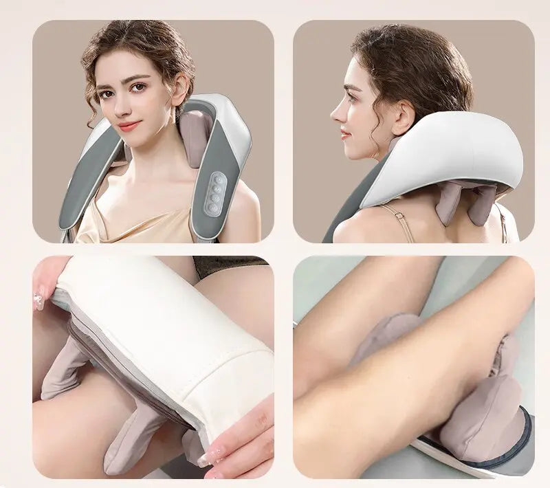 Grey Portable Shiatsu Neck and Shoulder Massager with Heat | Rechargeable 2000mAh Battery Wholesale Hub