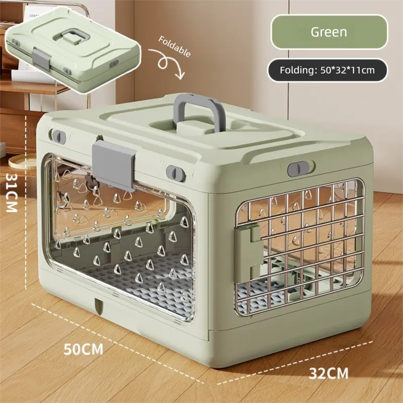 Green Premium Foldable Pet Carrier Crate - Breathable Aviation Travel Box for Cats & Small Dogs up to 10kg - Portable Car & Flight Transport Case Wholesale Hub