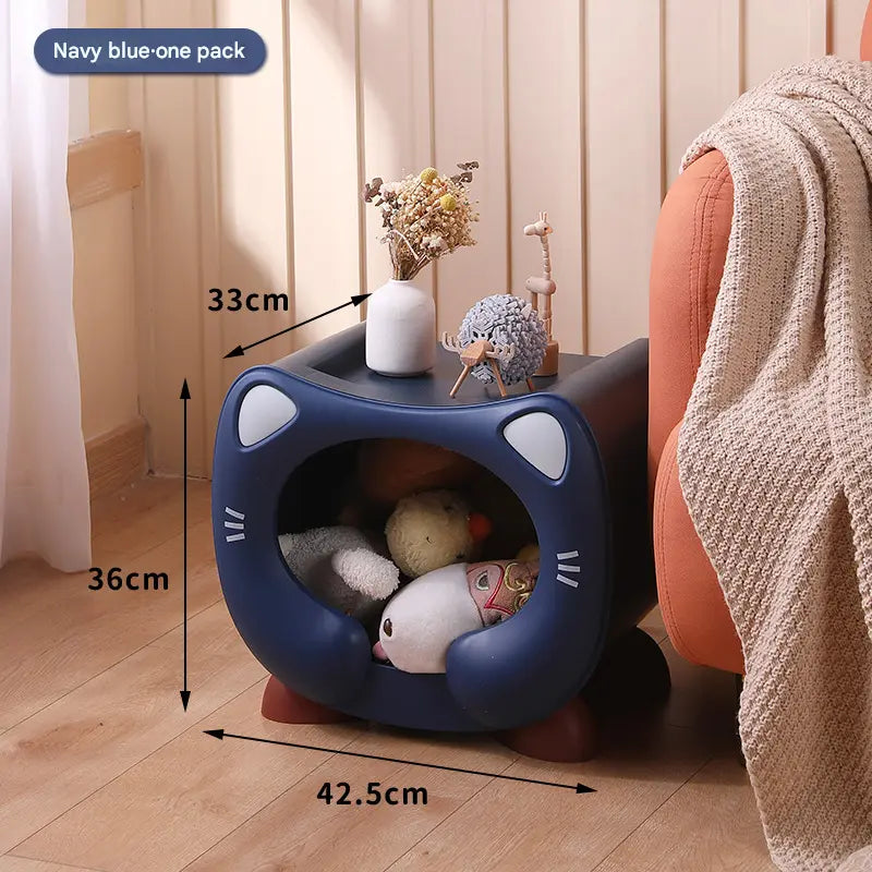 Blue Cute Cat-Themed Stackable Storage Bin - Multi-purpose Pet Bed & Toy Organizer Wholesale Hub