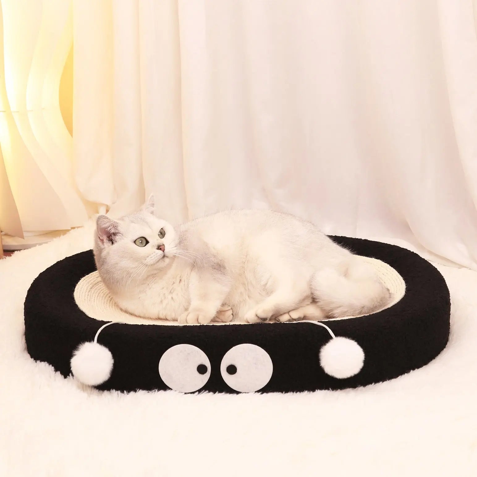 Oval-shaped black coal balls Large Cat Scratcher Bed 2 in 1 Sisal Scratching Pad & Plush Lounge Nest Durable Claw Grinder Mat for Indoor Cats Wholesale Hub