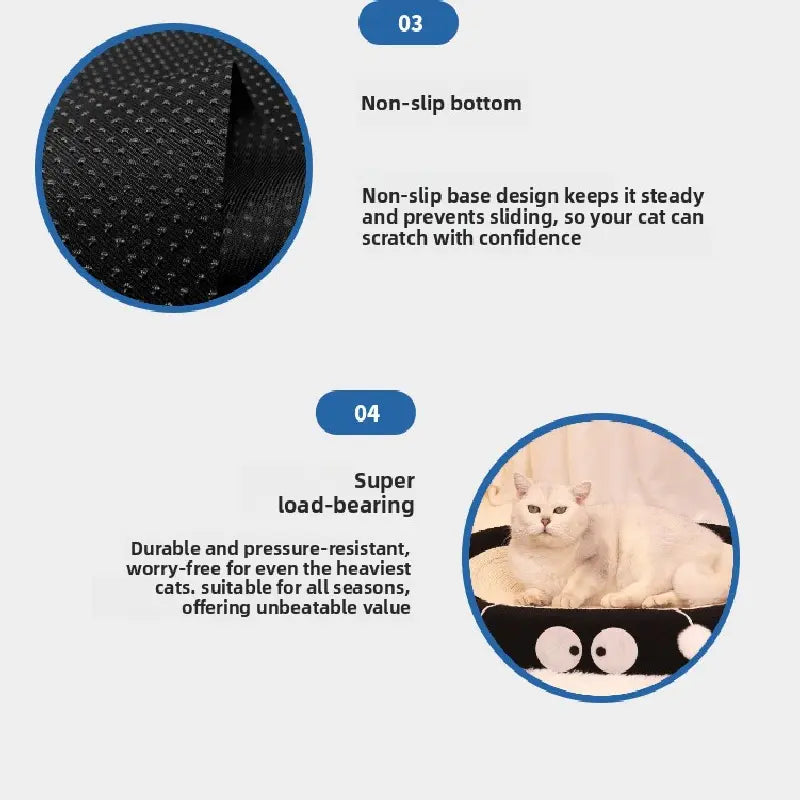 Oval-shaped black coal balls Large Cat Scratcher Bed 2 in 1 Sisal Scratching Pad & Plush Lounge Nest Durable Claw Grinder Mat for Indoor Cats Wholesale Hub