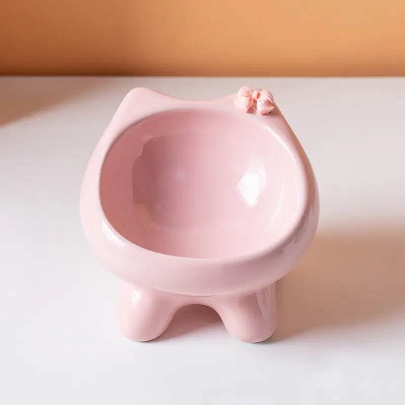 Pink Ceramic Elevated Cat Bowl Tilted Raised Pet Feeder with Anti-Slip Base Cute Design for Wet or Dry Food Ideal for Australian Pets Wholesale Hub