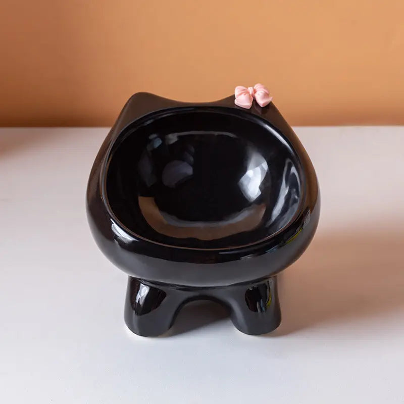 Black Ceramic Elevated Cat Bowl Tilted Raised Pet Feeder with Anti-Slip Base Cute Design for Wet or Dry Food Ideal for Australian Pets Wholesale Hub