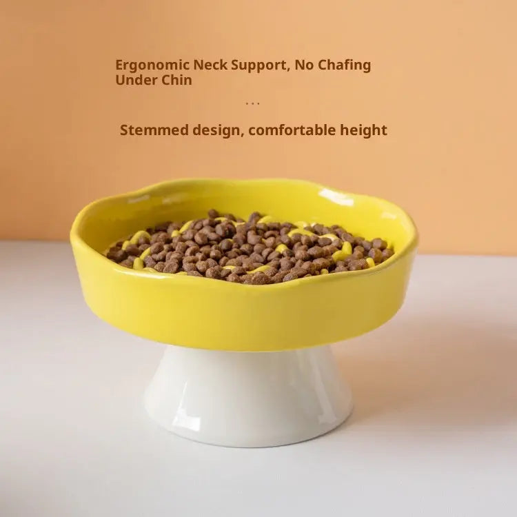 White Ceramic Elevated Slow Feeder Bowl Raised Pet Dish 310ml Anti-Vomit Puzzle Design for Cats and Small Dogs Healthy Digestion Sturdy Base Wholesale Hub
