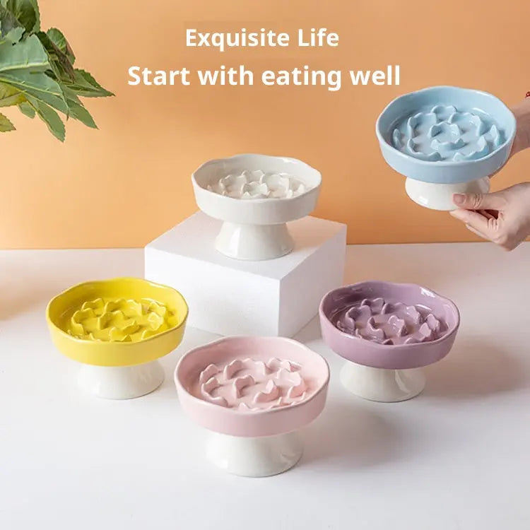 Pink Ceramic Elevated Slow Feeder Bowl Raised Pet Dish 310ml Anti-Vomit Puzzle Design for Cats and Small Dogs Healthy Digestion Sturdy Base Wholesale Hub