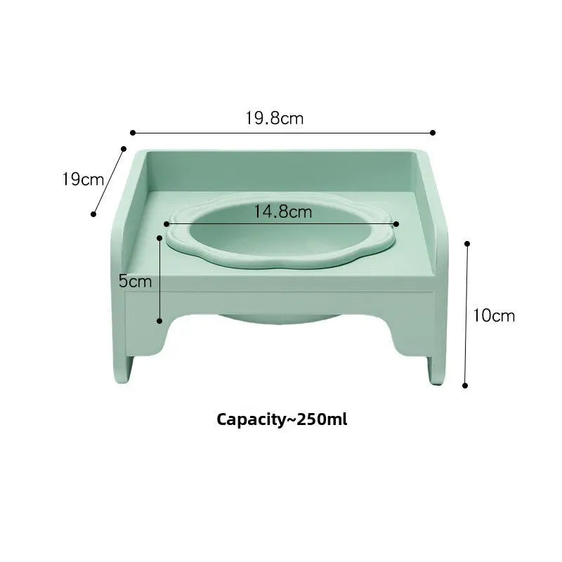 Green Ceramic Raised Cat Bowl with Splash Proof Stand 250ml Elevated Pet Feeder for Kittens and Small Dogs Modular Interlocking Design Wholesale Hub