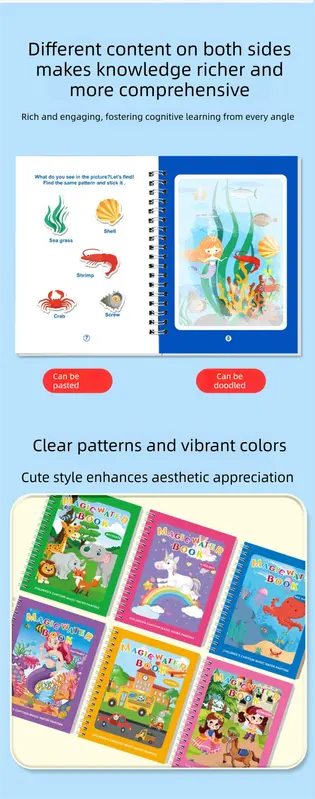 2 PCS Magic Water Colouring Book Animals & Sea World Themes Reusable Painting Activity Set Mess Free Travel Toy for Kids Wholesale Hub