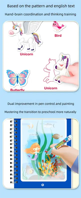 2 PCS Magic Water Colouring Book Animals & Sea World Themes Reusable Painting Activity Set Mess Free Travel Toy for Kids Wholesale Hub