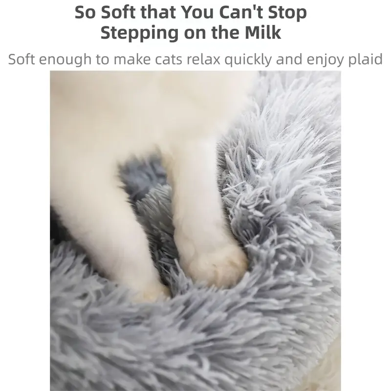Rainbow Colors Cozy Donut Long Plush Cat & Dog Calming Bed(Diameter 50cm) - Double-Layer PP Cotton Filling Warming Pet Bed with Anti-Slip Base & Free Blanket Wholesale Hub