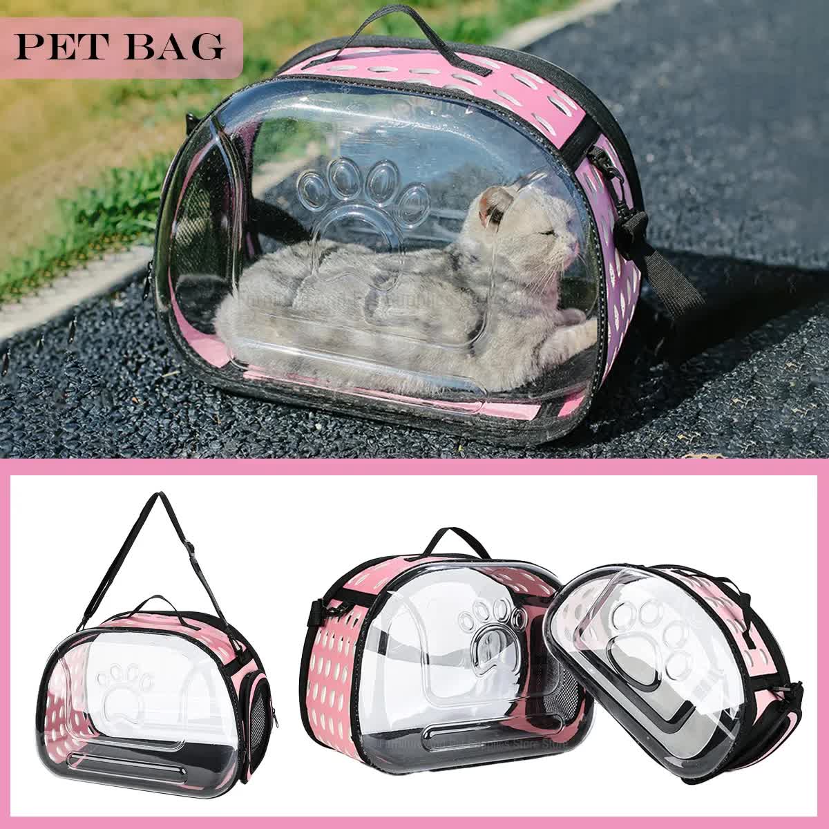 Grey Foldable Breathable Pet Carrier with Panoramic Window & Strap - EVA &  Lychee Leather Crossbody Travel Bag (S 35 x 20 x 22CM) Wholesale Hub