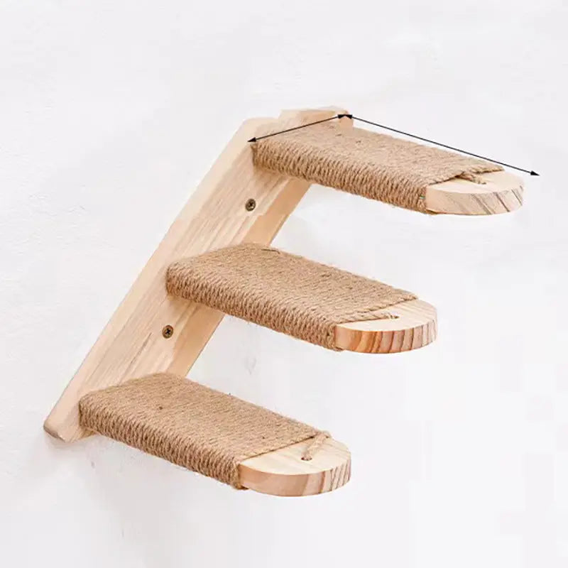 3-Tier Solid Wood Wall-Mounted Cat Climbing Ladder - Vertical Jumping Steps for Indoor Cats with Installation Kit Wholesale Hub
