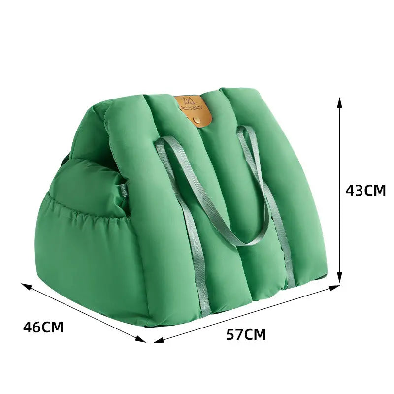Green 2-in-1 Fluffy Travel Cat Bed & Car Safety Seat - Enclosed Windproof Pet Carrier with Reversible Summer/Winter Cushion, Reinforced Handle and Escape-Proof Leash Wholesale Hub