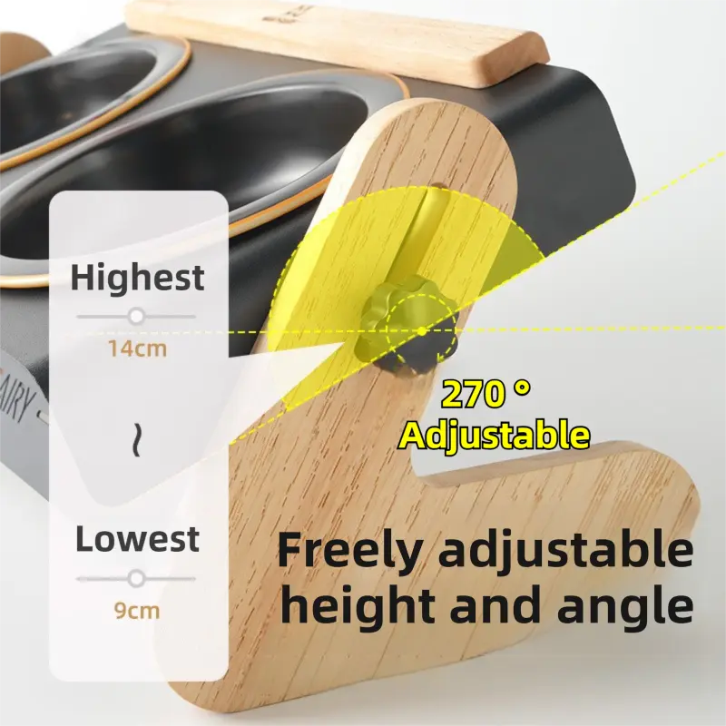 Black Elevated Adjustable (9-14CM) Double Ceramic Bowls Pet Diner - Ergonomic 270° Tilt Controlled Tip-Proof Stable Iron Base Wholesale Hub