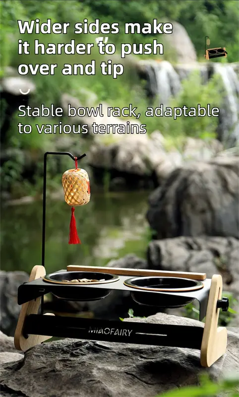 Black Elevated Adjustable (9-14CM) Double Ceramic Bowls Pet Diner - Ergonomic 270° Tilt Controlled Tip-Proof Stable Iron Base Wholesale Hub