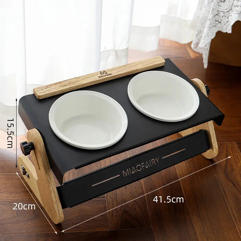 White Elevated Adjustable (9-14CM) Double Ceramic Bowls Pet Diner - Ergonomic 270° Tilt Controlled Tip-Proof Stable Iron Base Wholesale Hub