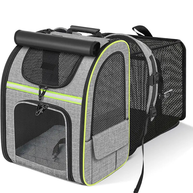 Grey and Green Large Expandable Cat Travel Backpack - Breathable & Collapsible Pet Carrier 62x34x43CM Wholesale Hub