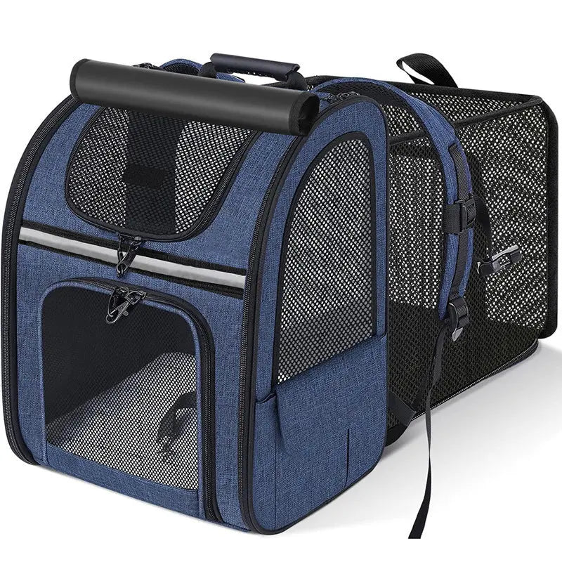 Blue Large Expandable Cat Travel Backpack - Breathable & Collapsible Pet Carrier 62x34x43CM Wholesale Hub