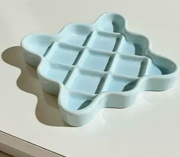 Blue Ceramic Slow Feeder Licking Plate for Cats and Dogs | Raised Anti-Choking Grid Design | 11.5 cm Durable Pet Dish Wholesale Hub