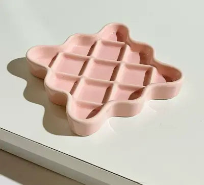 Pink Ceramic Slow Feeder Licking Plate for Cats and Dogs | Raised Anti-Choking Grid Design | 11.5 cm Durable Pet Dish Wholesale Hub