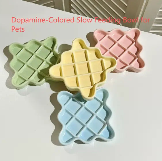 Yellow Ceramic Slow Feeder Licking Plate for Cats and Dogs | Raised Anti-Choking Grid Design | 11.5 cm Durable Pet Dish Wholesale Hub