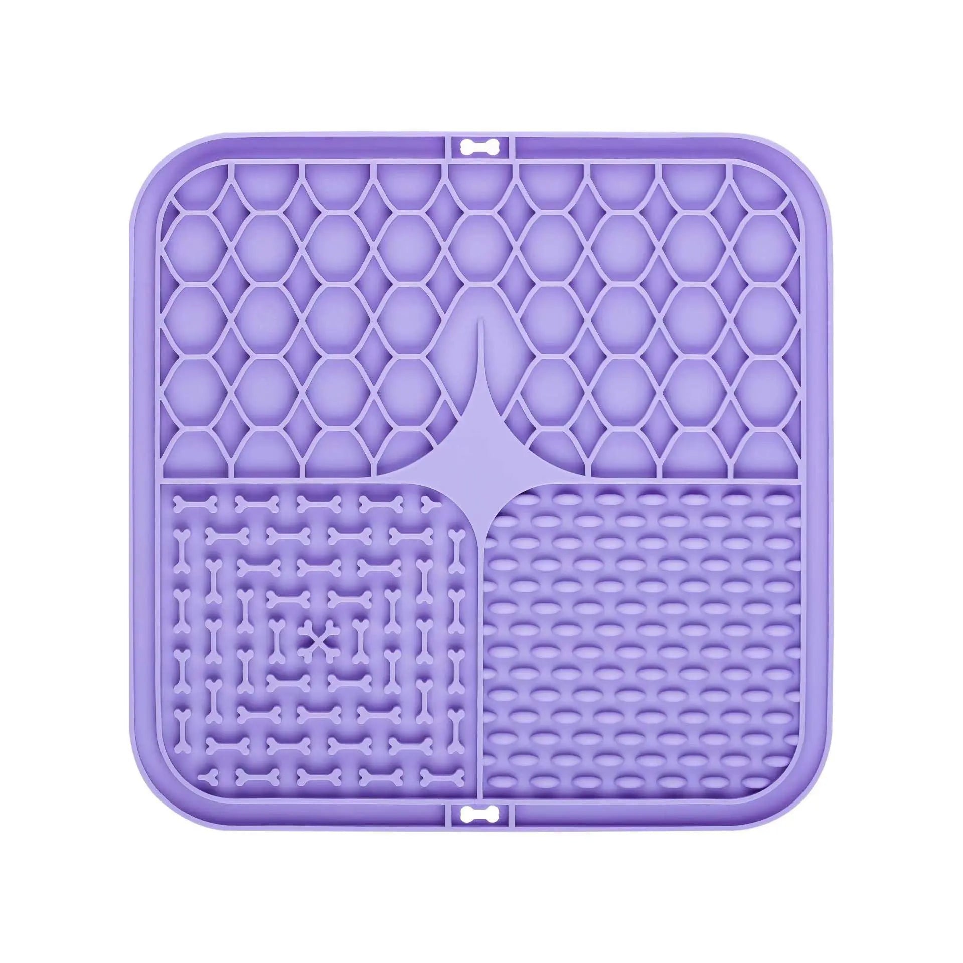 2PCS Purple 20 x 20 cm Silicone Pet Lick Mat | Multi-Zone Slow Feeder Pad with Suction Cups | Anxiety Relief Dog & Cat Bowl Wholesale Hub