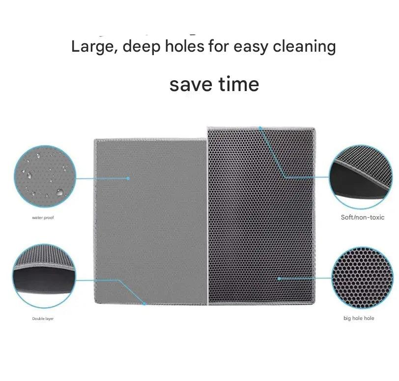 Black Large Double-Layer Cat Litter Trapping Mat - Waterproof EVA Honeycomb Design for Scatter Control (45cm x 60cm) Wholesale Hub