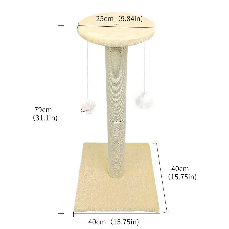 Beige Cat Climbing Frame with Sisal Scratching Post, Integrated Resting Platform and Hanging Pom-Pom Toys – Sturdy Floor Standing Cat Tree for Scratching, Climbing and Relaxation Wholesale Hub