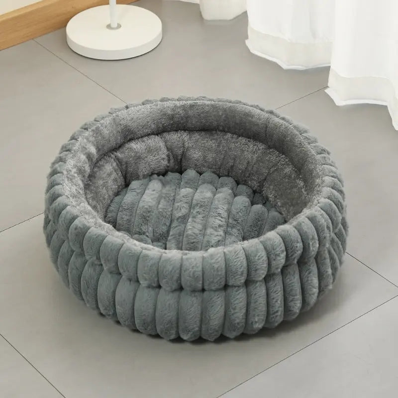 Grey Plush Round Pet Bed with Removable Cushion M Size, Thickened Warm Dog and Cat Nest for Small to Medium Pets, Cozy and Soft Sleeping Space for Home Use Wholesale Hub