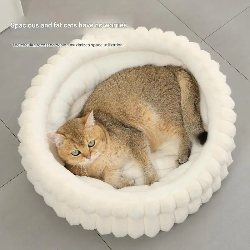 White Plush Round Pet Bed with Removable Cushion M Size, Thickened Warm Dog and Cat Nest for Small to Medium Pets, Cozy and Soft Sleeping Space for Home Use Wholesale Hub