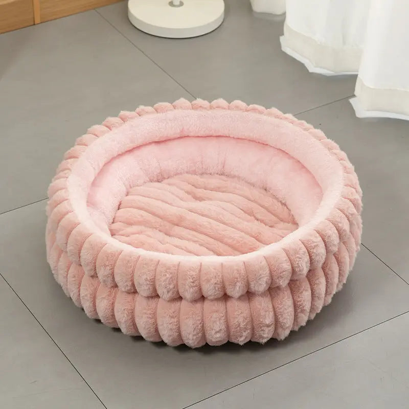 Pink Plush Round Pet Bed with Removable Cushion M Size, Thickened Warm Dog and Cat Nest for Small to Medium Pets, Cozy and Soft Sleeping Space for Home Use Wholesale Hub