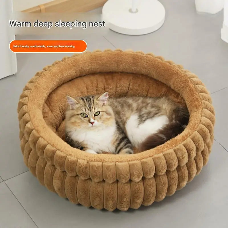 White Plush Round Pet Bed with Removable Cushion M Size, Thickened Warm Dog and Cat Nest for Small to Medium Pets, Cozy and Soft Sleeping Space for Home Use(Cut-out version) Wholesale Hub