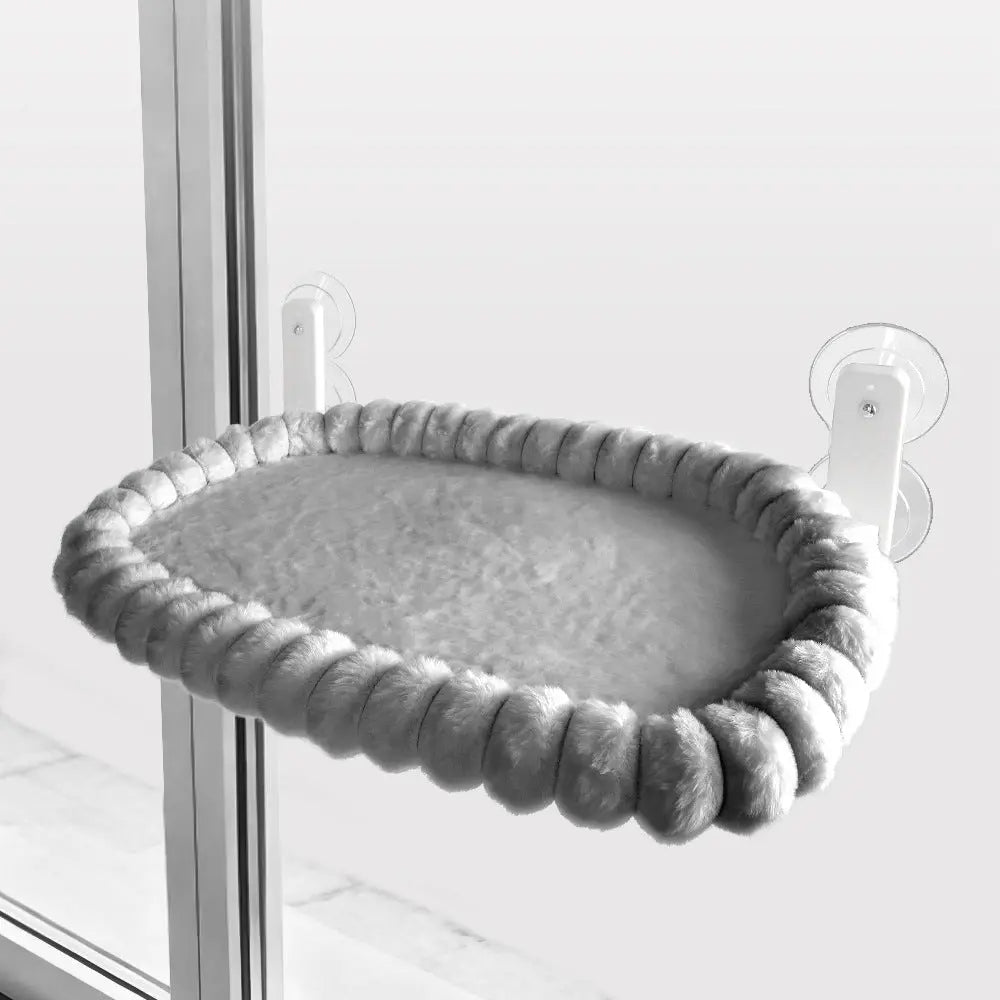 Grey Plush Cat Window Hammock with Strong Suction Cups, Faux Rabbit Fur Pet Bed for Cats and Small Dogs, Space-Saving Foldable Hanging Cat Perch for Sunbathing and Relaxation Wholesale Hub