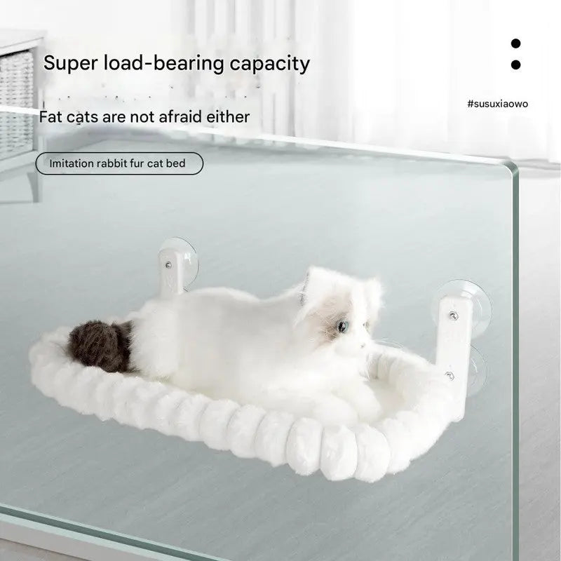 Grey Plush Cat Window Hammock with Strong Suction Cups, Faux Rabbit Fur Pet Bed for Cats and Small Dogs, Space-Saving Foldable Hanging Cat Perch for Sunbathing and Relaxation Wholesale Hub